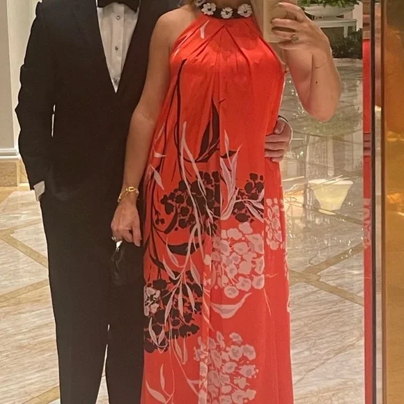 RICKIE FREEMAN FOR TERI JON Brdr Prt Halter Caftan Size 4 - Picture 7 of 7